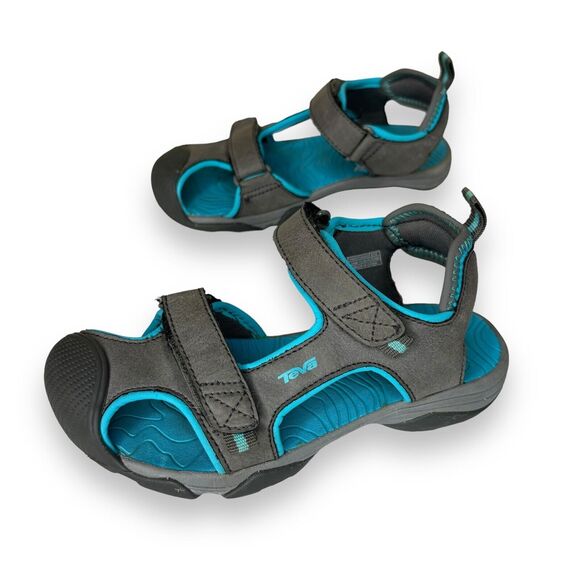 Teva Toachi 4 Water Shoes Sandals Kids Size 12 Grey Teal Hook & Loop Hiking EUC - Picture 2 of 9
